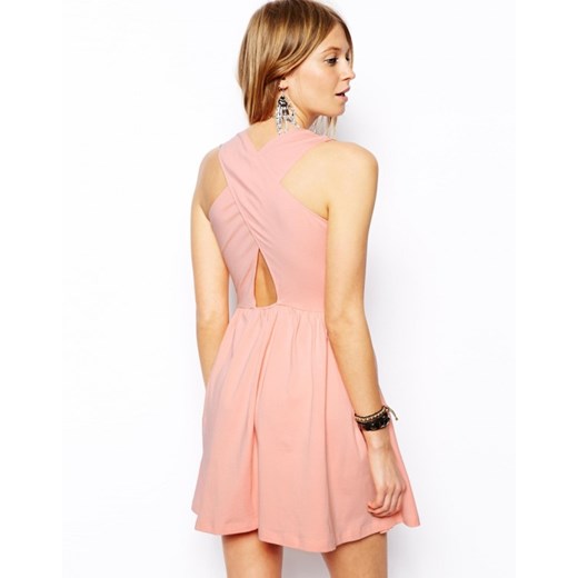 Asos Mini Kloszowana Sukienka aleja-mody rozowy bawełniane