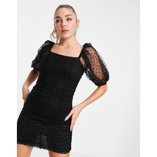 AX Paris – Czarna, tiulowa sukienka mini z bufiastymi rękawamkami-Czarny 38 okazja Asos Poland