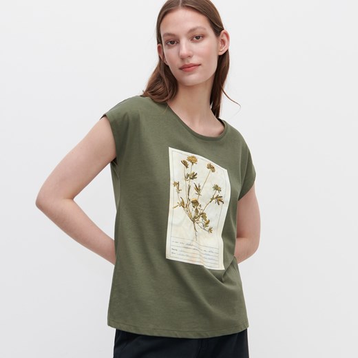Reserved - T-shirt z roślinnym nadrukiem - Khaki Reserved XL wyprzedaż Reserved