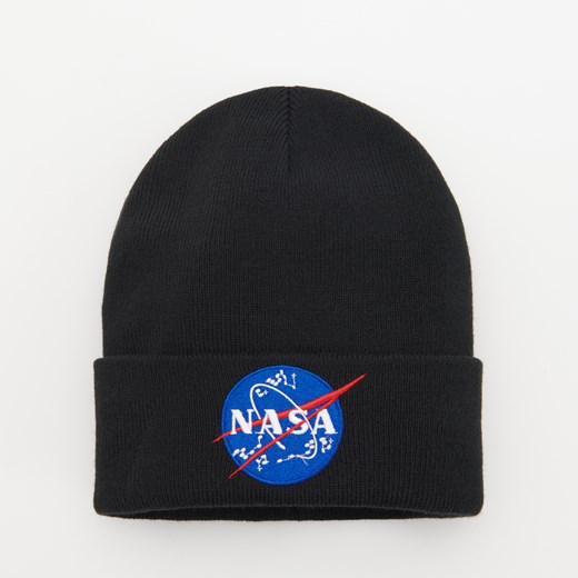 Reserved - Czarna czapka z podwiniętym brzegiem i haftem NASA - Czarny Reserved ONE SIZE Reserved