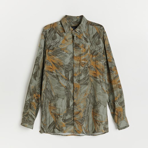 Reserved - Wzorzysta koszula z LENZING™ ECOVERO™ - Khaki Reserved S Reserved