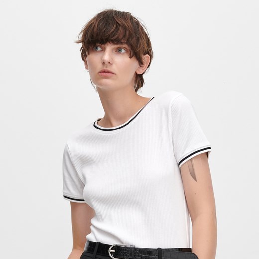 Reserved - Prążkowany T-shirt ze ściągaczami - Biały Reserved XS Reserved