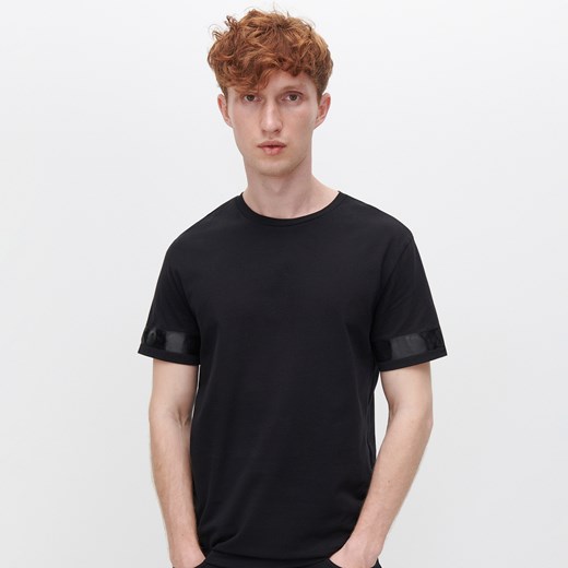 Reserved - T-shirt z dekoracyjną taśmą - Czarny Reserved XL Reserved