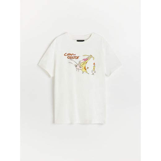 Reserved - T-shirt z nadrukiem Cow and Chicken - Kremowy Reserved XXL Reserved