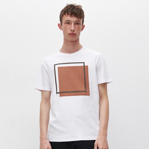 Reserved - T-shirt z geometrycznym nadrukiem - Biały Reserved S Reserved