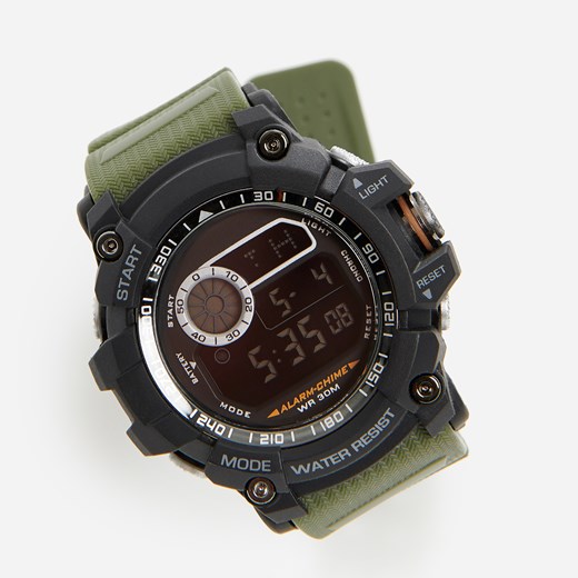 Reserved - Zegarek elektroniczny z gumowym paskiem - Khaki Reserved ONE SIZE Reserved