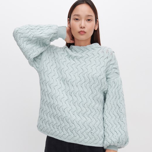 Reserved - Sweter z ozdobnym splotem - Zielony Reserved L Reserved