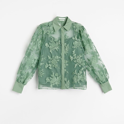 Reserved - Transparentna koszula w kwiaty - Zielony Reserved L Reserved