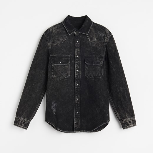 Reserved - Jeansowa koszula z przetarciami - Czarny Reserved XL Reserved