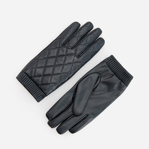 Reserved - Pikowane rękawiczki z imitacji skóry - Czarny Reserved L Reserved