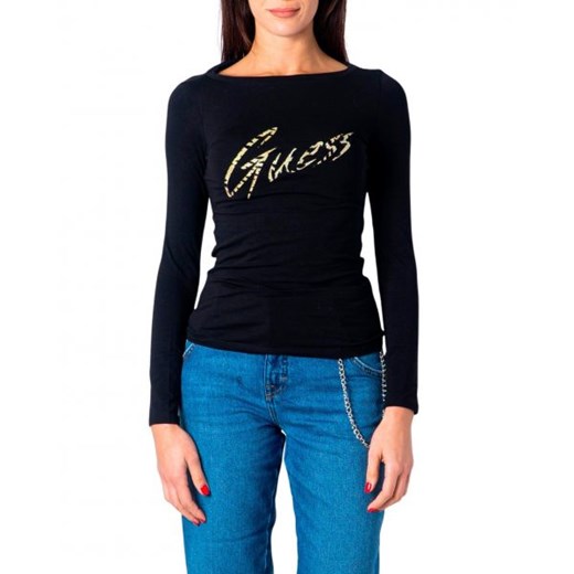 Bluzka damska Guess bawełniana z długimi rękawami z okrągłym dekoltem 