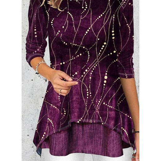 Bluzka damska Sandbella z okrągłym dekoltem w stylu vintage w abstrakcyjnym wzorze z długim rękawem 