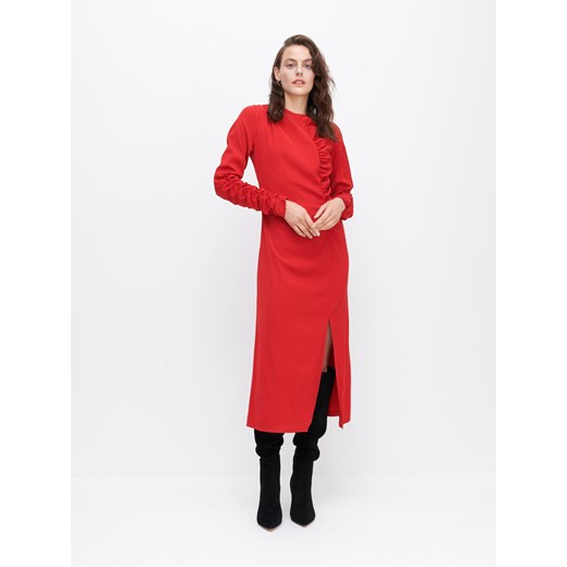 Reserved - Wiskozowa sukienka z marszczeniem - Czerwony Reserved 40 Reserved
