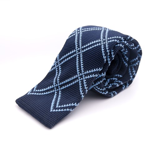Krawat knit granatowy w niebieskie romby Alties Recenogi.pl