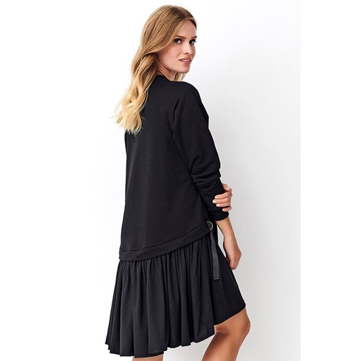 Sukienka Numinou czarna luźna z długim rękawem dzienna z okrągłym dekoltem mini 