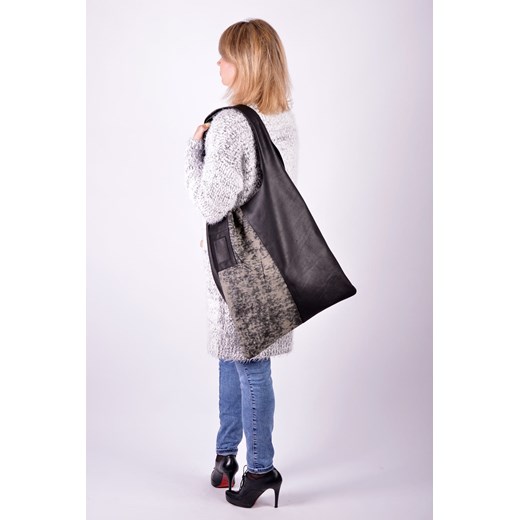 Shopper bag szara Designs Fashion skórzana mieszcząca a8 z nadrukiem na ramię 