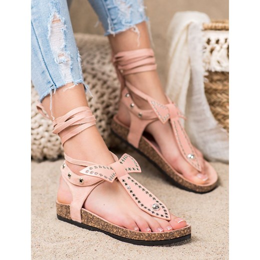 Różowe sandały damskie Seastar na lato skórzane casual 