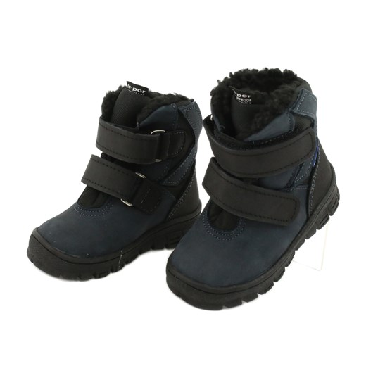 Czarne buty zimowe dziecięce Mazurek skórzane na rzepy kozaki 