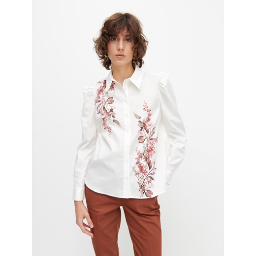 Reserved - Popelinowa koszula z nadrukiem - Biały Reserved 38 Reserved