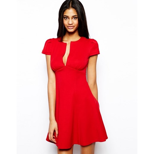 Asos  Sukienka Kloszowana Mini aleja-mody czerwony bufki