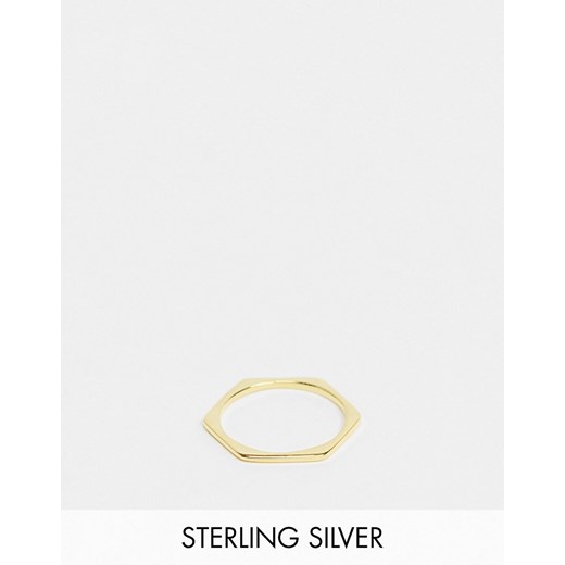 ASOS DESIGN – Pozłacany pierścionek ze srebra wysokiej próby w kształcie cienkiego sześciokąta-Złoty M Asos Poland