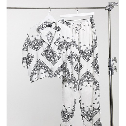 ASOS DESIGN Tall – Biała piżama w apaszkowy wzór: koszula z krótkim rękawem i spodnie-Biały 36 Asos Poland