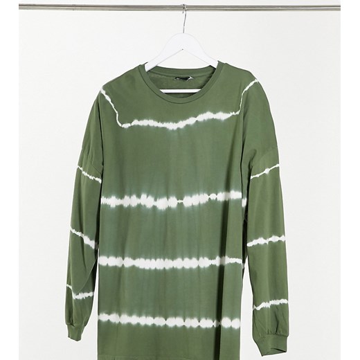ASOS DESIGN Tall – T-shirt oversize z długim rękawem w kolorze khaki ze wzorem w paski z efektem tie-dye-Zielony 44 Asos Poland