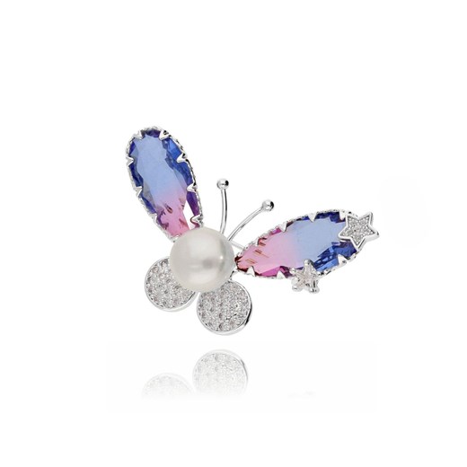 Broszka niebiesko fioletowa motyl z kryształkami i cyrkoniami BRMI0049 By Dziubeka