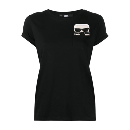 Karl Lagerfeld bluzka damska czarna z krótkim rękawem z okrągłym dekoltem 