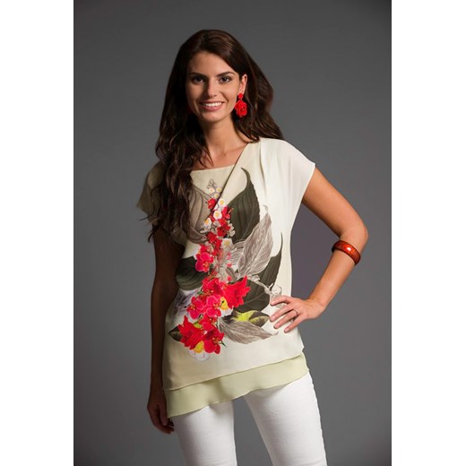 Risca bluzka damska na wiosnę w stylu młodzieżowym z okrągłym dekoltem z krótkim rękawem wielokolorowa 