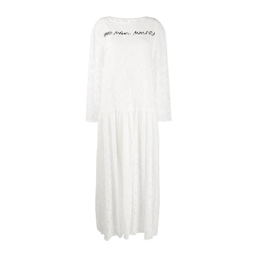 Sukienka biała MM6 Maison Margiela casual maxi z długim rękawem z okrągłym dekoltem 