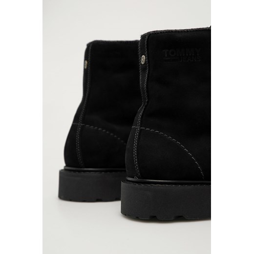 Buty zimowe męskie Tommy Jeans czarne casual sznurowane skórzane 