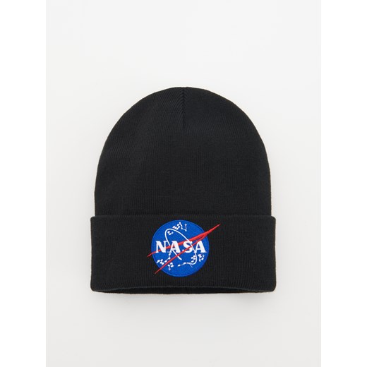 Reserved - Czarna czapka z podwiniętym brzegiem i haftem NASA - Czarny Reserved ONE SIZE Reserved