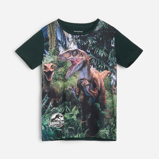 Reserved - T-shirt z nadrukiem Jurassic Park - Khaki Reserved 128 wyprzedaż Reserved