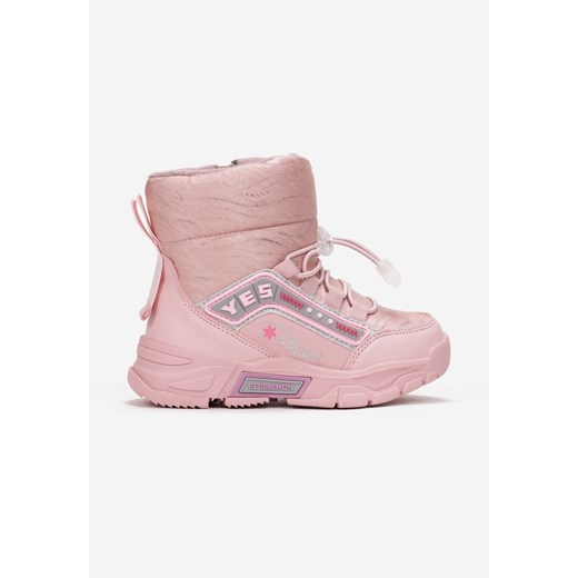Buty zimowe dziecięce różowe Born2be śniegowce wiązane 