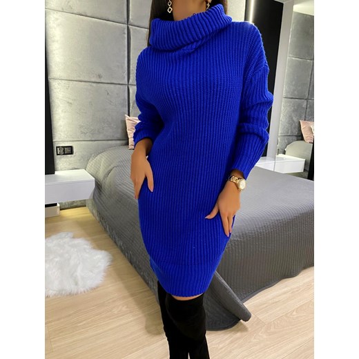 Kobaltowy Sweter z Golfem 5218-410-B Modnakiecka.pl Uniwersalny ModnaKiecka.pl