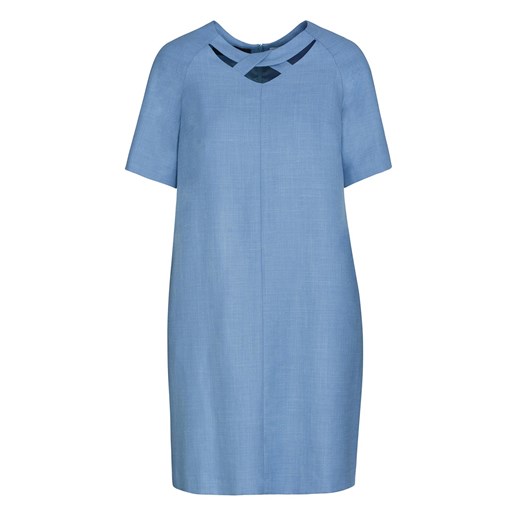 Niebieska sukienka wizytowa z delikatnej wełny Aniz Vitale 83894 Lavard 46 okazyjna cena Lavard