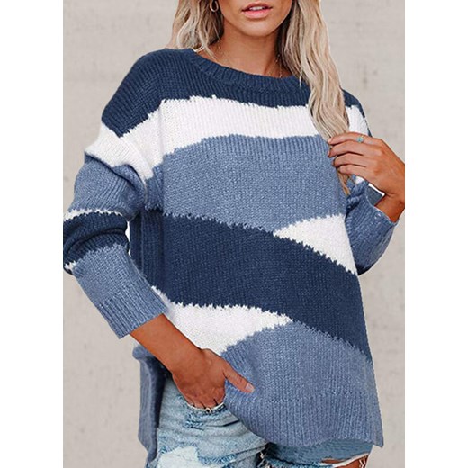 Sandbella sweter damski niebieski z okrągłym dekoltem 