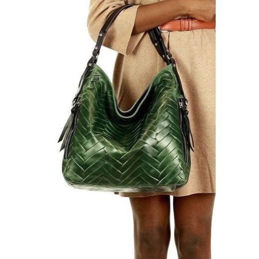 Stella - MARCO MAZZINI Włoska torebka skórzana worek z kieszeniami zielony Merg one size merg.pl okazja