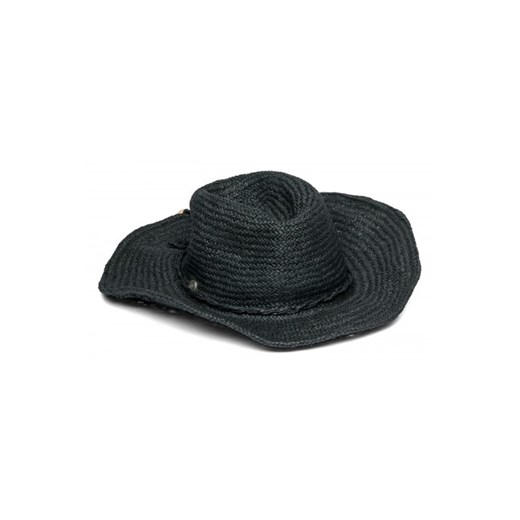 Wide-brim woven straw fedora with leather hatband. replay szary skórzane