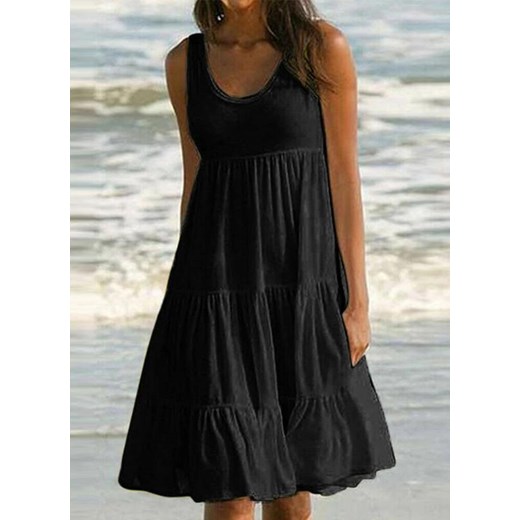 Sandbella sukienka czarna dzienna midi w serek 
