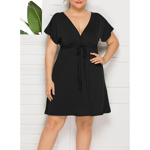 Sukienka Sandbella czarna mini z krótkimi rękawami w serek 