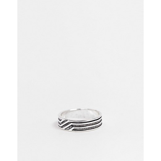 DesignB – Pierścionek obrączka w kolorze srebra z poziomym grawerunkiem-Srebrny Designb London S/M Asos Poland