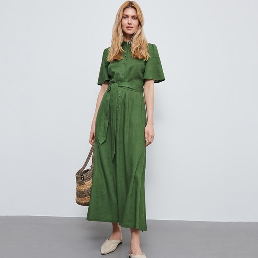 Reserved - Długa sukienka z wiskozy i lnu - Zielony Reserved 42 wyprzedaż Reserved