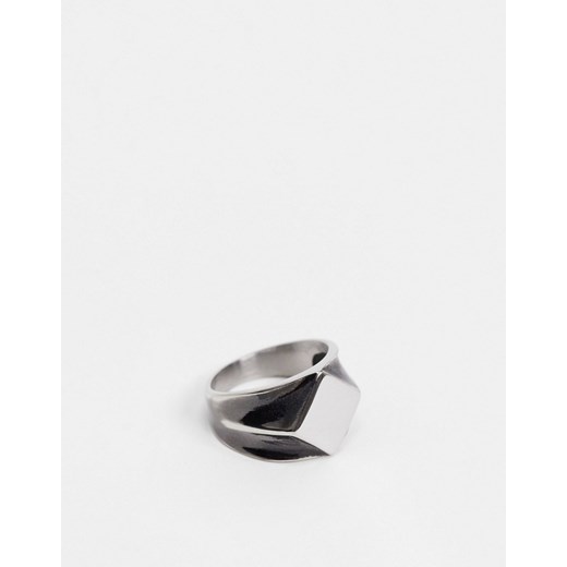 ASOS DESIGN – Masywny pierścionek ze stali nierdzewnej w odcieniu srebra z matową obręczą i błyszczącym rombem-Srebrny XS Asos Poland