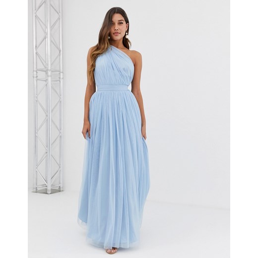 ASOS DESIGN – Niebieska tiulowa sukienka maxi na jedno ramię-Niebieski 44 Asos Poland