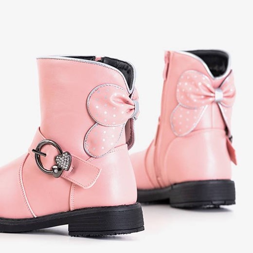 Royalfashion.pl buty zimowe dziecięce różowe z zamkiem z aplikacjami  na zimę 