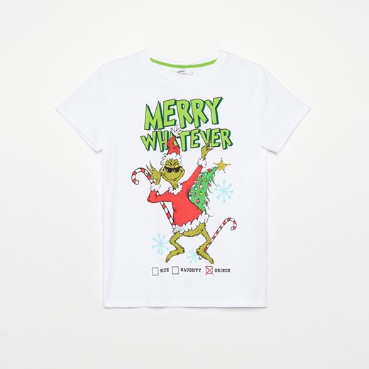 Cropp - Koszulka z motywem świątecznym Grinch - Biały Cropp S Cropp