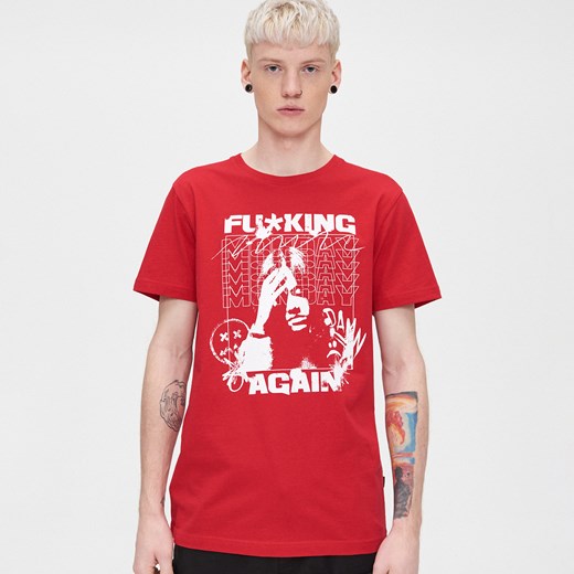 Cropp - Koszulka z nadrukiem - Czerwony Cropp XL Cropp promocja