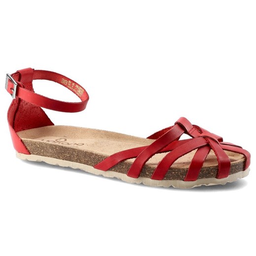 Sandały damskie Yokono skórzane czerwone casualowe bez wzorów 